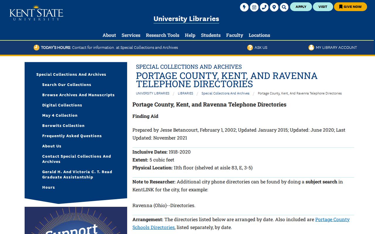 Kent city directory telephone collection finding aid