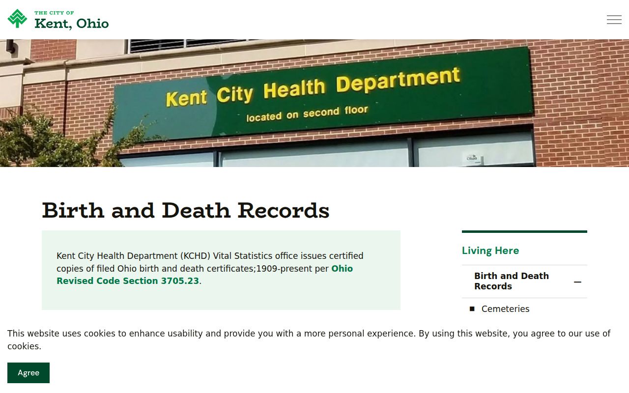 Kent residents directory birth and death certificate ordering page
