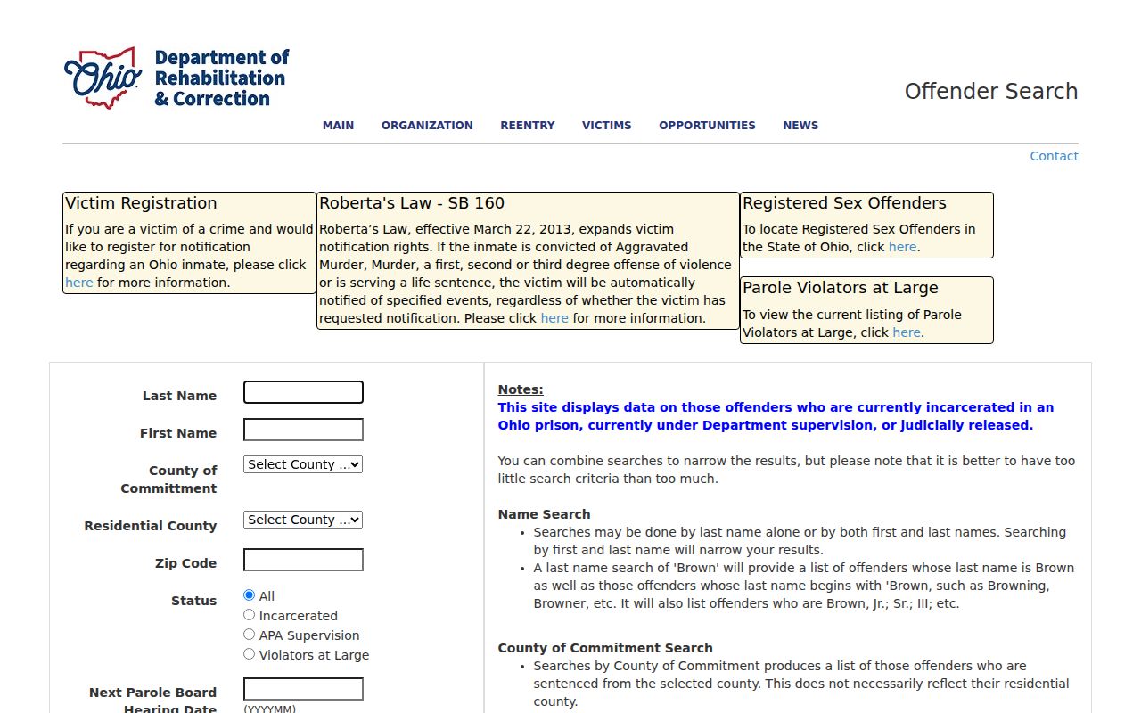 Kent residents directory Ohio official offender search screen