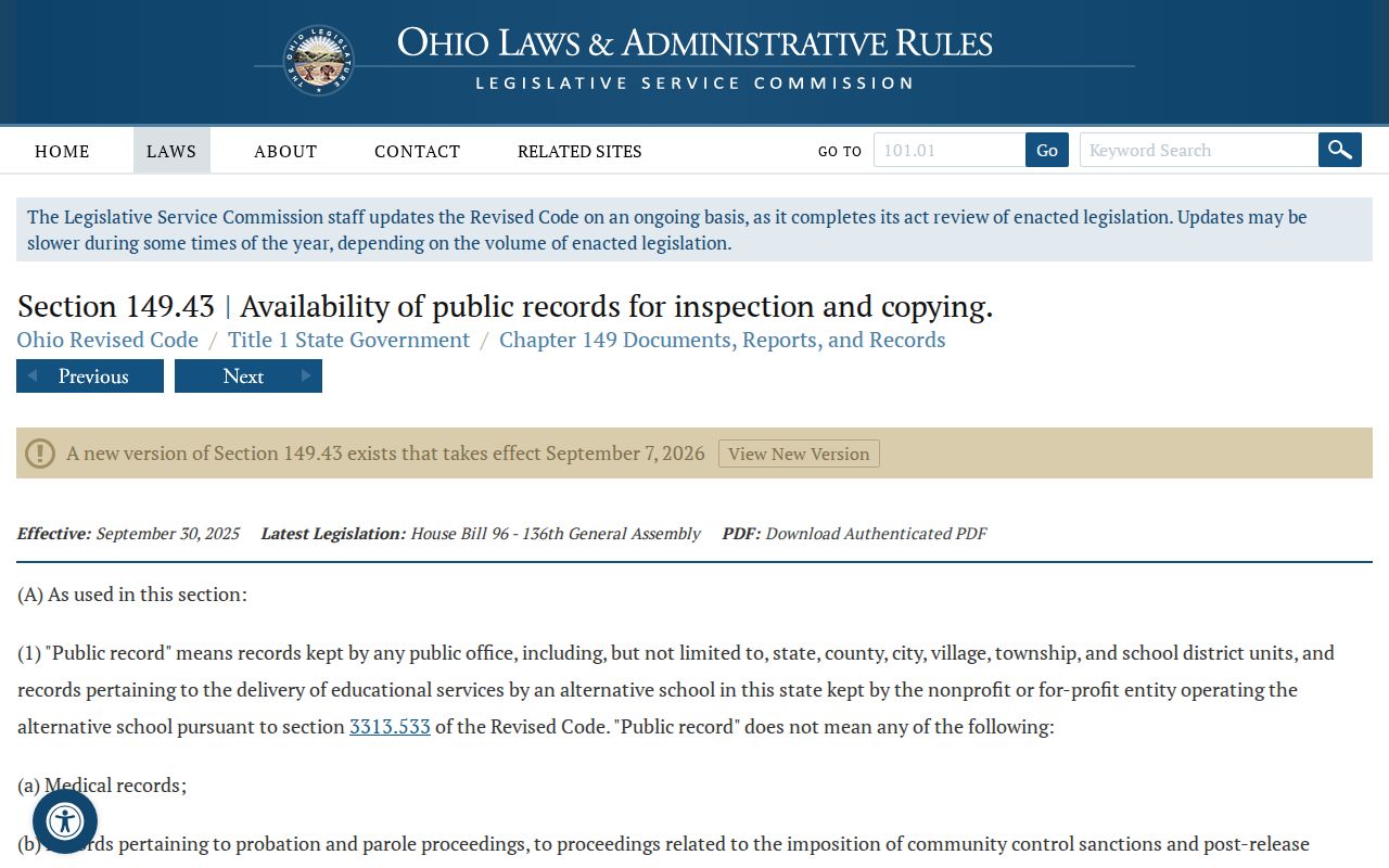 Kent residents directory Ohio Public Records Act reference
