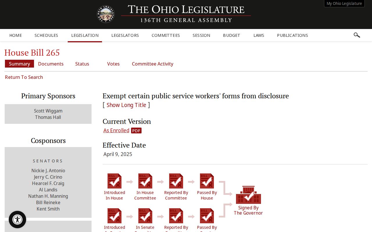 Kent neighbors Ohio HB 265 public-records privacy revision